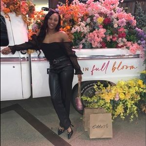 Black faux leather pants